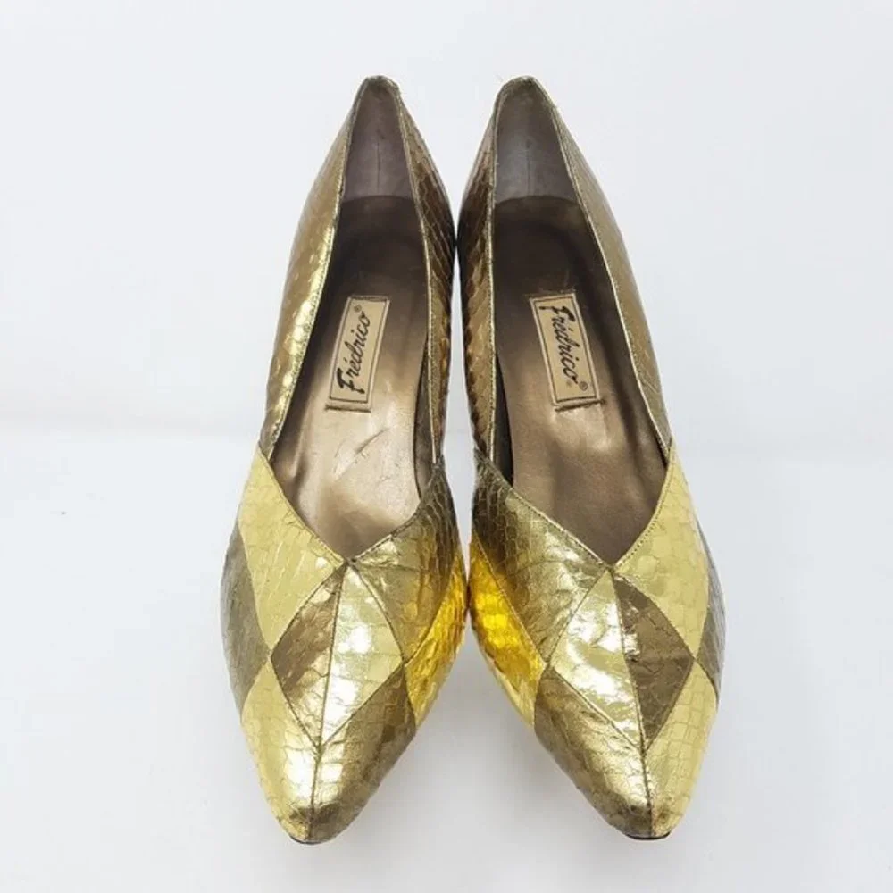 Fredrico shoe MEGAN gold genuine snakeskin VTG 9‎ - Picture 2 of 9